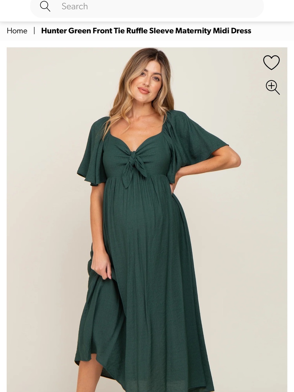 Pinkblush Hunter Green Front Tie Ruffle Sleeve Midi Dress